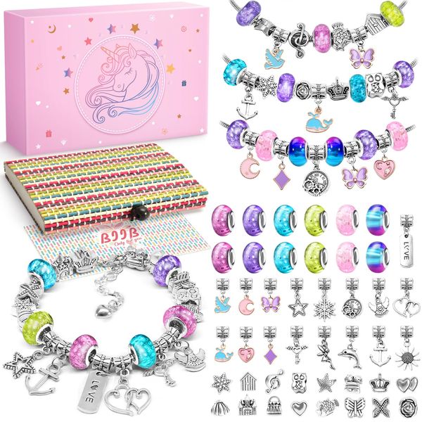 BIIB Gifts for Teenage Girls Gifts Bracelet Making Kit, Gifts for Girls Birthday Presents 8-12 Year Old Girls Charm Jewellery Making Kit, Arts Crafts for Kids, Stocking Fillers for Teenage Girls Kids