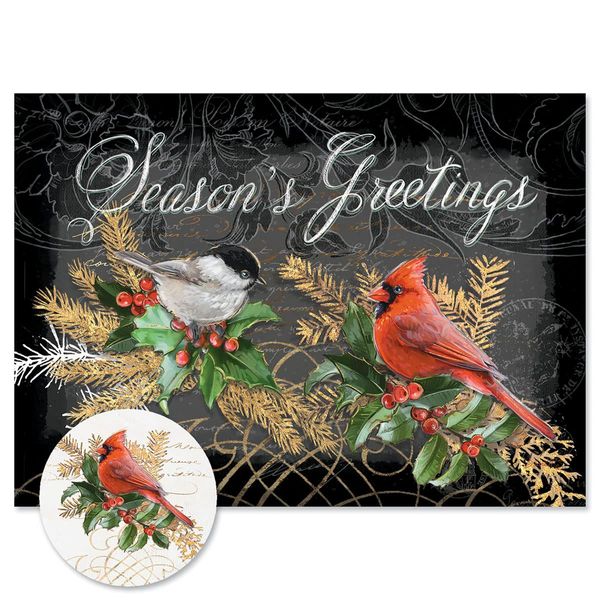 Colorful Images Birds and Boughs Christmas Cards- 24 Festive Greeting cards With Envelope Seals