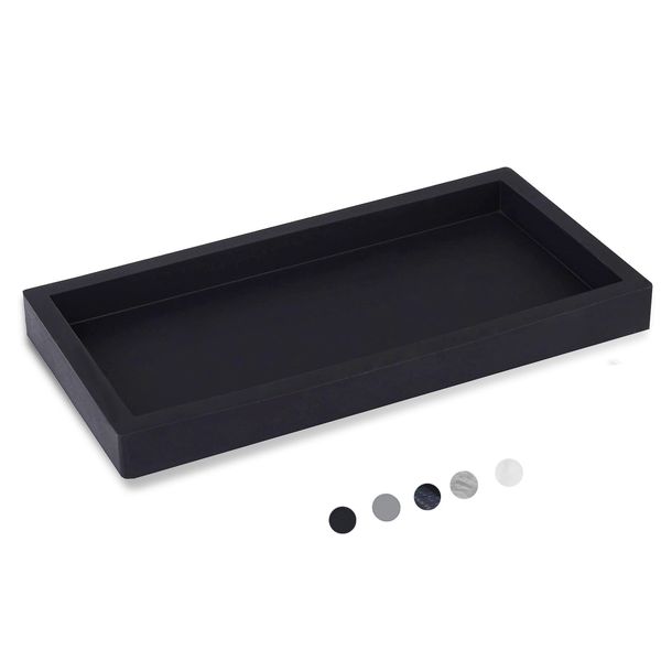 Small Silicone Bathroom Vanity Tray Rectangle Soap and Sponge Holder Kitchen Sink Organizer for Scrubber, Lotion Bottles, Perfume, Jewelry, Candle, Key Trinket Ring, Black