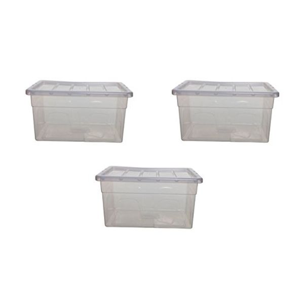 PLASTIC STORAGE BOXES BOX CONTAINERS 35 LTR LITRE SET PACK LID CLEAR TRANSPARENT (3 BOX WITH LID)