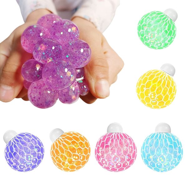 Grape Ball Squeeze Ball [2 Pieces] Rainbow Balls, Starry Sky, Crystal, Sensory Toy, Stress Relief Toy, Mesh Ball, Decompression Goods, Random Color Shipping, (2 PCS)