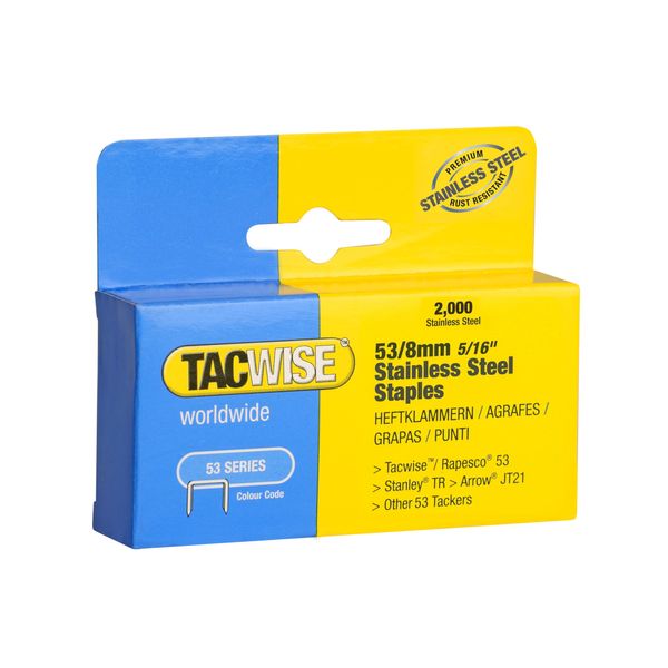 Tacwise 1269 Type 53 / 8 mm Stainless Steel Staples, Pack of 2000