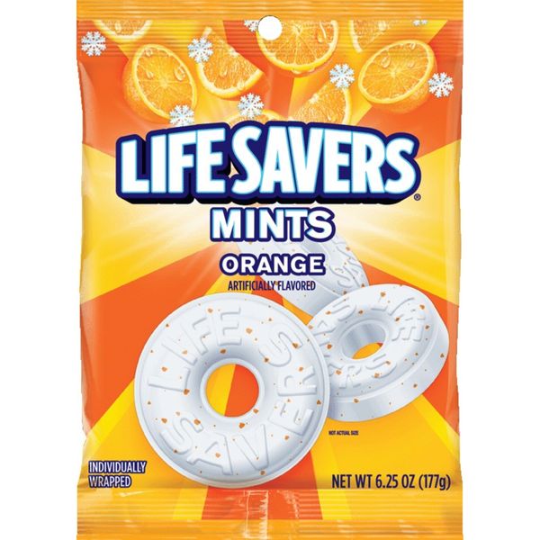 LIFE SAVERS Orange Mints Candy Bag,White 6.25 ounce (Pack of 12)