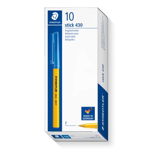 STAEDTLER Stick 430 F-3 Ballpoint Pen Fine Tip - Blue (Box of 10)