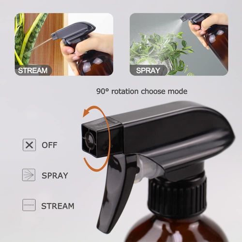 Wedama Amber Glass Spray Bottles, 2 Pack 16oz Glass Spray Bottles for Cleaning Solutions and Essential Oils, Refillable Empty Spray Bottle with Adjustable Nozzles for Alcohol, Plant and Hair Care