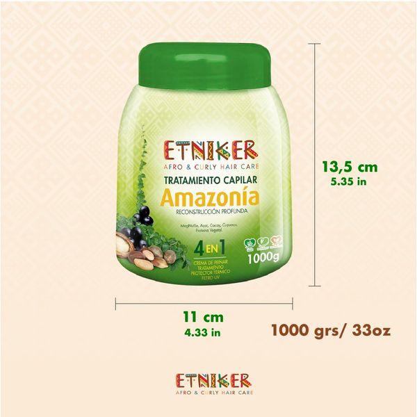 Etniker Amazonia AFRO Curly Hair Care Treatment – Deep-Conditioning Mask with Magdalena Nut, Cacay, Acai, Cupuaçu & Protein for Hydration, Repair & Protection by Lmar - 33.Oz