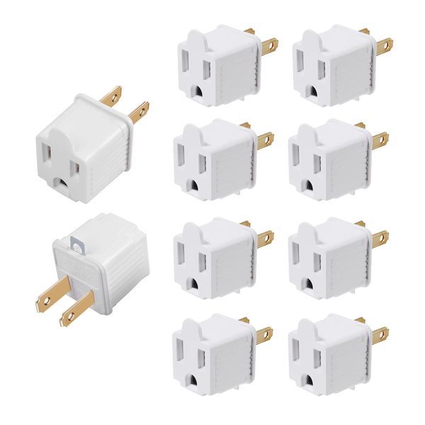 TENINYU Grounded Adapter 3-Prong to 2-Prong Outlet Converter - 3 Pin to 2 Pin Plug Socket Adapter Extension for Electrical Cord, Household, Workshops, Industrial, Machinery (10 Pack)