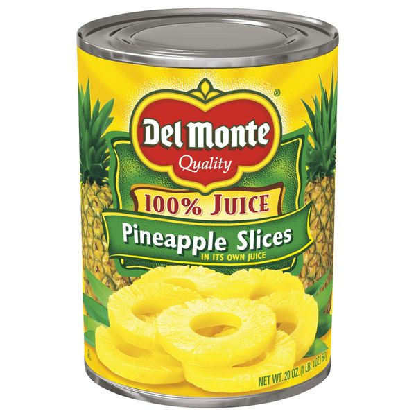 DEL MONTE Canned Pineapple Slices in 100% Juice, Canned Fruit, 12 Pack, 20 oz Can