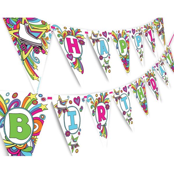 Roller Skating Rainbow Happy Birthday Banner Pennant