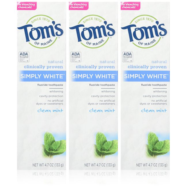 Tom's of Maine Simply White Toothpaste, Clean Mint, 3 Count, 14.1 Ounce