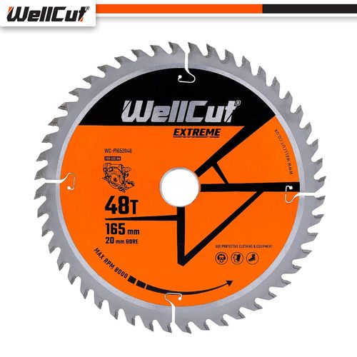 WELLCUT TCT Saw Blade, Plunge Saw Blade, Circular Saw Blade, Angle Grinder 165mm x 48T x 20mm Bore Suitable for DewaltDWS520, GKT55, Cord/Cordless