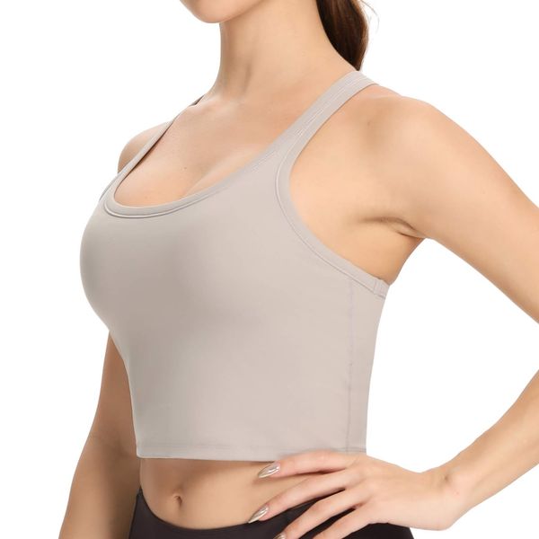 Nanomi Beauty Women Removable Padded Sports Bras Workout Running Yoga Tank Tops (Light-Grey, Small)