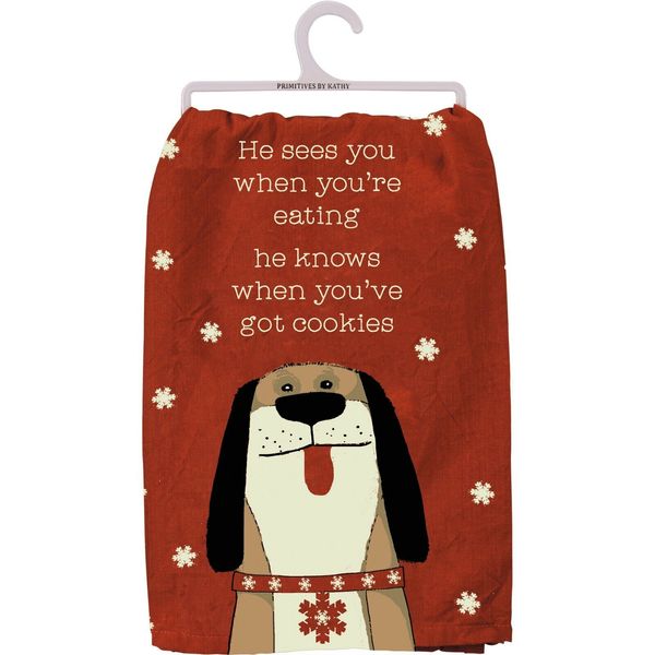 He Knows When You Are Eating Sassy Pet Dog Kitchen Dish Towel