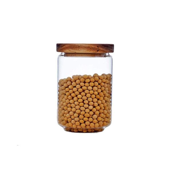 Keledz Glass Storage Jar with Wood Lids, Airtight Sealed Clear Borosilicate Glass Canister Kitchen Food Storage Containers for Coffee Beans Loose Tea Nuts Sugar Candy Spice, 450ml 16 oz (750ml 26 oz)