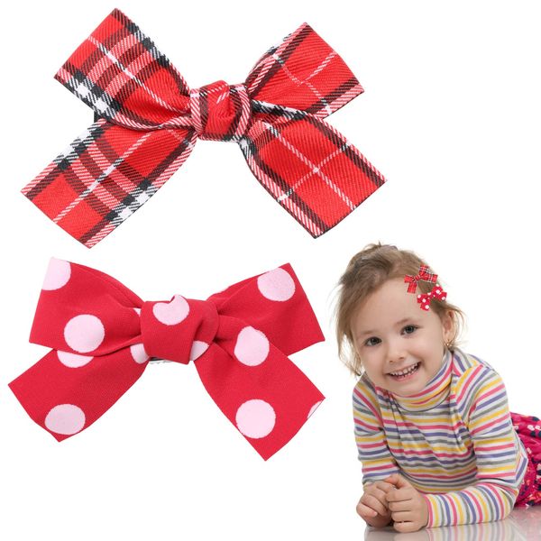 SOWBUD 2-Pack Girls Hair Clips, Hair Bows with Cute Hair Bows Featuring Checkered and Polka Dot Designs, Suitable for Toddlers and Girls On Parties Special Occasions and Everyday Wear