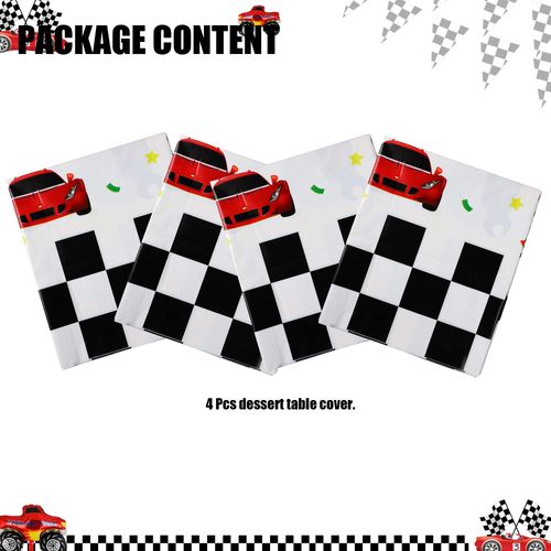 GGDE 4 Pcs Racing Car Plastic Table Cover Boys Birthday Car Theme Party Decor Supplies