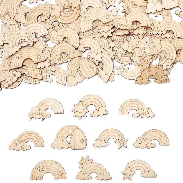 Baker Ross FC755 Regenbogen Holz Motive zum Basteln - Pack of 100, Bastel Dekorationen für Kinder und Erwachsene