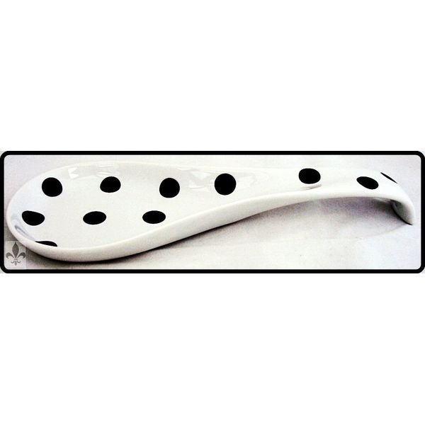 Black Spots Spoon Rest Ceramic Porcelain Large Spoon Hand Decorated in UK