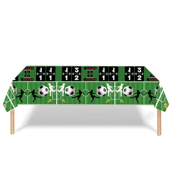 108*180CM Football Party Tablecloth Decorations - EURO 2024 Football Green Rectangular Table Cloth Disposable Plastic Football Table Cover for Men Boys Birthday Party Football Theme Party Supplies