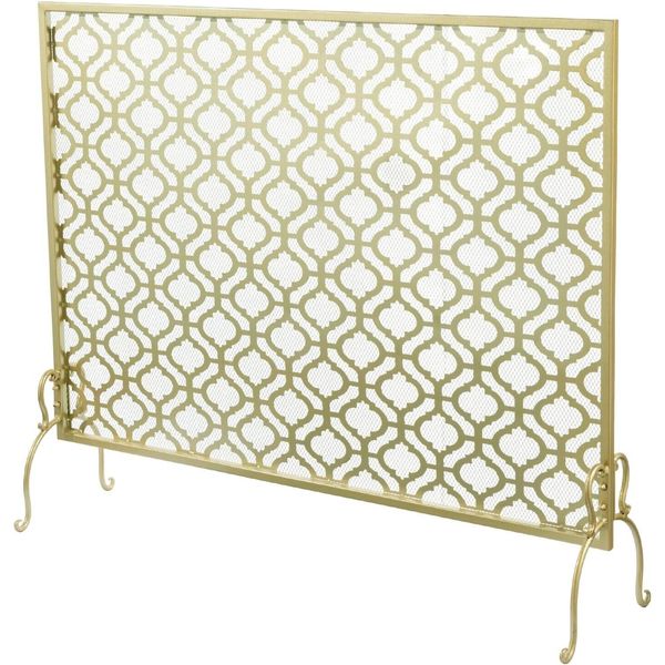 Brass Metal Fireplace Screen, Freestanding Mesh Fire Spark Guard Protector Cover