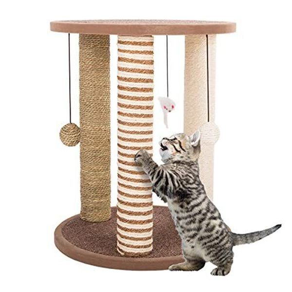 Cat Scratching Post 3 Scratcher Posts With Carpeted Base Play Area And Perch Fur