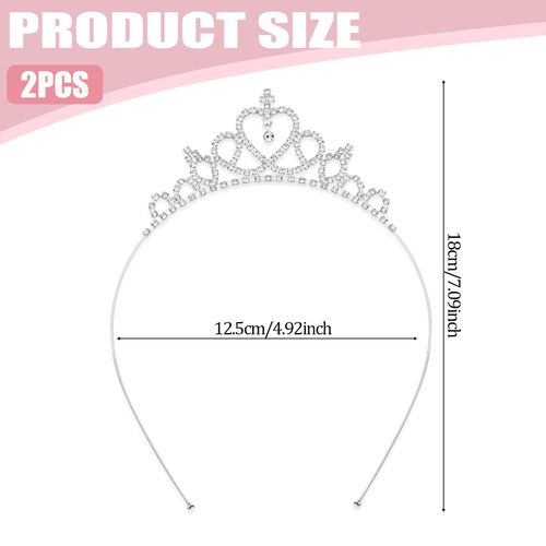 2Pcs Princess Crown Tiara Crystal Tiara Glittering Rhinestone Non-Slip Crown Headbands Girls Headband Hair Hoop Tiara Princess Crystal Headband Rhinestone Crystal Pearl Tiara for Women