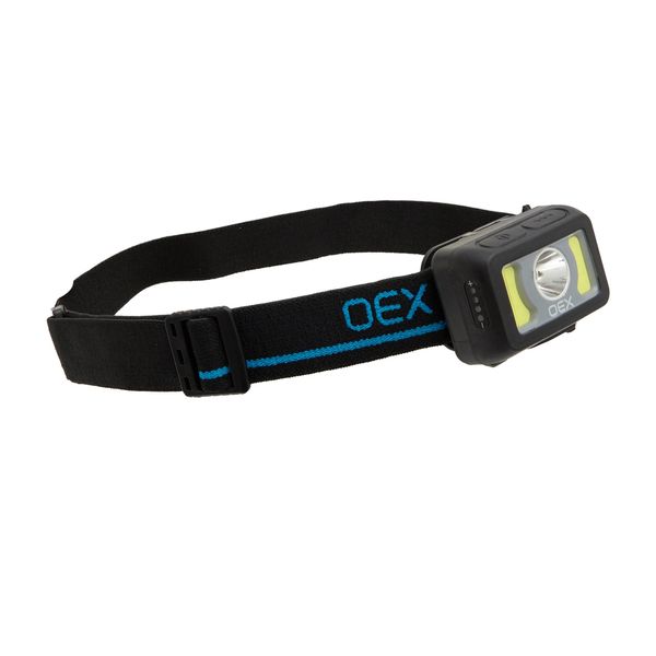 OEX 500 Lumen Rechargeable Head Torch with 3 Modes and 116 Metre Beam, Lightweight and Compact Head Lamp, Running Head Torch, Camping Accessories