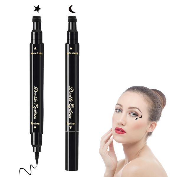 Eyeliner Timbro,Timbro Eyeliner Alato,2PCS Eyeliner Waterproof,Eyeliner,Eyeliner Penna,Timbro Eyeliner Occhi,Impermeabile,Lunga Durata,A Prova di Sbavature