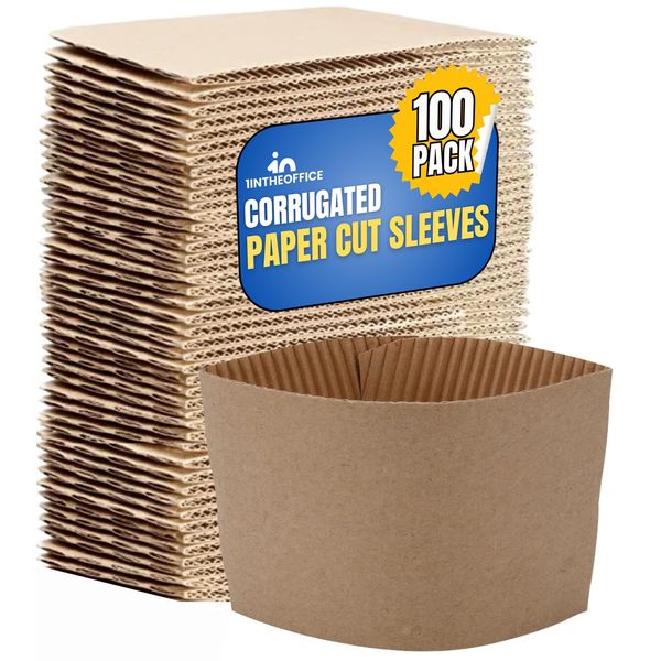 1InTheOffice Corrugated Coffee Cup Sleeves For 12oz 16 oz (100 Sleeves)