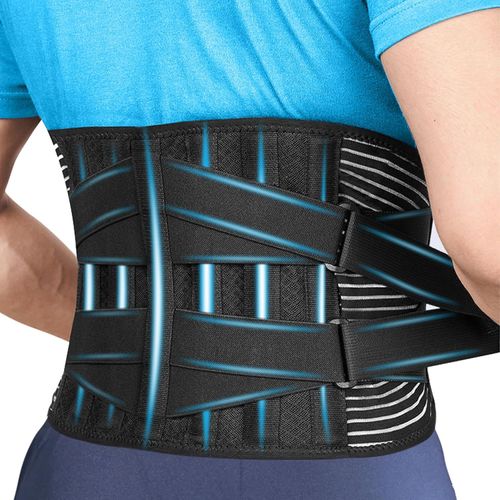 Prestel Lower Back Support Belt for Men and Women - Best Back Brace for Back Pain Relief with 6 Stays - Breathable & Medicated Design with Dual Adjustable Straps (XL / 42.3-52.1 Inches)