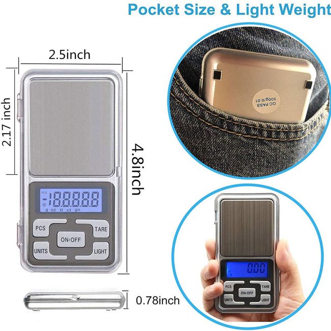 Electronic Digital Pocket Scale 0.01g Precision Mini Jewelry Weighing Scale  Backlight Scales for Kitchen 100/200/500g