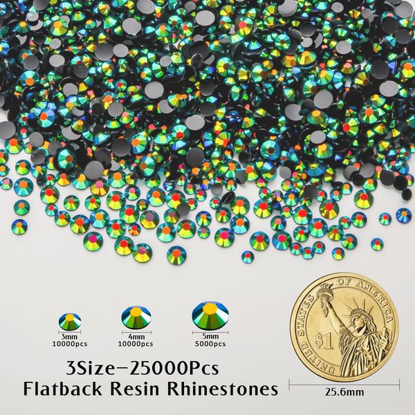 Duflash 25000Pcs Rainbow AB Resin Flatback Rhinestone,3mm 4mm 5mm Rhinestones Wholesale Bulk,Jelly Resin Rhinestones for Crafts DIY Design, Tumblers, Clothes, Makeup, Nail Art