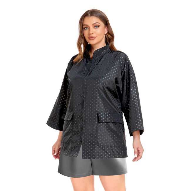 PERFEHAIR Grooming & Hair Stylist Smock with Zipper & 2 Pockets - Anti-Static Salon Hairdresser Uniforms for Women, Black & Silver Dot Pattern