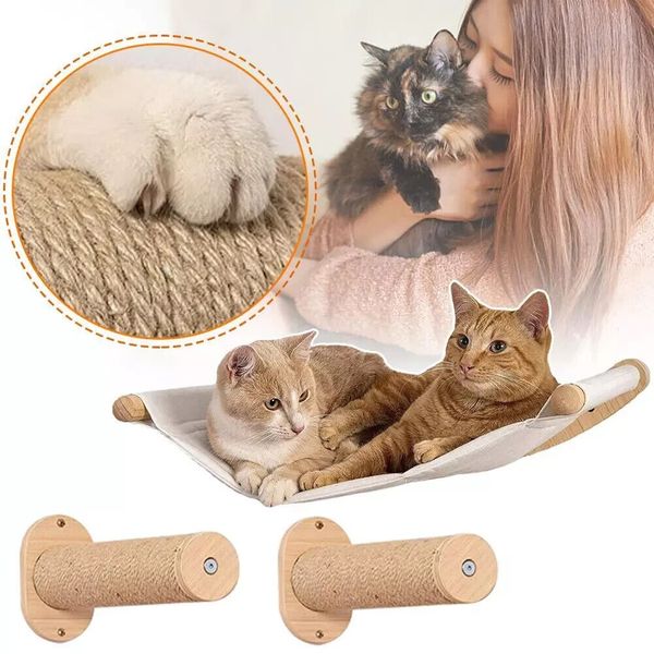 Cat Hammock Wall Mounted Wooden Kitten Hanging Bed Pet Furniture － Shelf T1Y4