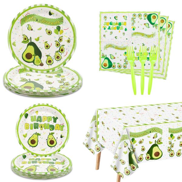 PIXHOTUL 81 Pcs Avocado Fruit Themed Party Supplies - Avocado Tableware Set, Paper Plates, Napkins, Forks Avocado Tableware, for Girl Women Avocado Birthday Party Decorations, Serve20