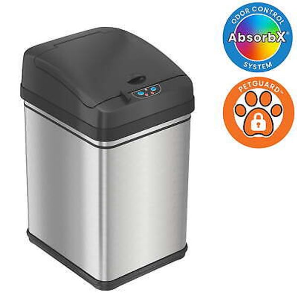 Sensor Trash Can Locking Lid and Odor Filter Silver Stainless Steel 8 Gallon New