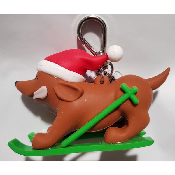 Bath and Body Works Hand  Sanitizer Holder Christmas Dog On Ski's Pocketbac NWT