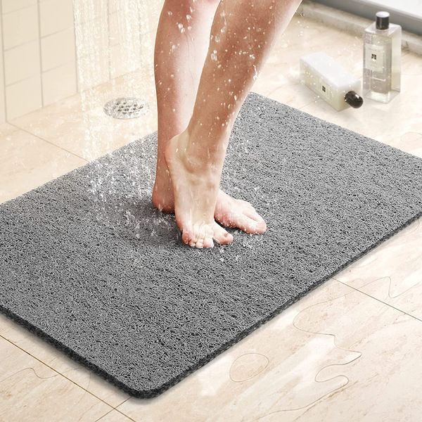 EDLIKE Flexible Textured Bath Mat Shower Mat 40x60cm,Phthalate Free Bath Anti-slip Mat PVC Screen Bathroom Mat with Drain Pipe,Quick Dry in Humid Area,Antibacterial,Mildew Resistant,Kids Elderly