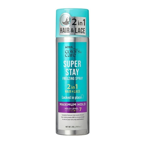 KISS COLORS & CARE 2-in-1 Super Stay Freezing Spray, Maximum Hold, 11.1 oz.