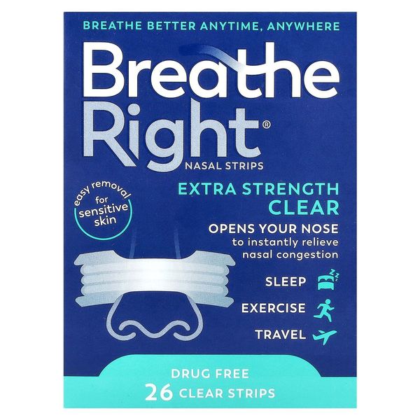 Nasal Strips, Extra Strength, Clear, For Sensitive Skin, 26 Clear Strips
