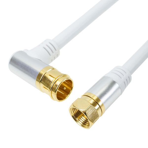 Horik AC50-383WH Antenna Cable, S-4C-FB Coaxial, 16.4 ft (5 m), 4K Broadcasting (3224MHz)/BS/CS/Terrestrial Digital/CATV Compatible), White, Aluminum Head, L-Shaped Plug-in/Screw Type Connector