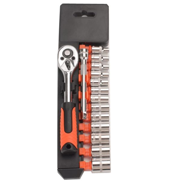 Socket Wrench Set, Insertion Angle 0.25 inch (6.35 mm) (1/4 inch), Ratchet Wrench, Hex Socket, Quick Release Ratchet Handle, 15 pcs, Includes Holder