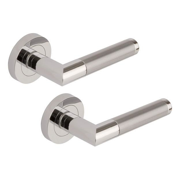 Excel DH3675 Athena Passage Door Handles on Round Rose, Duel Polished/Satin Chrome