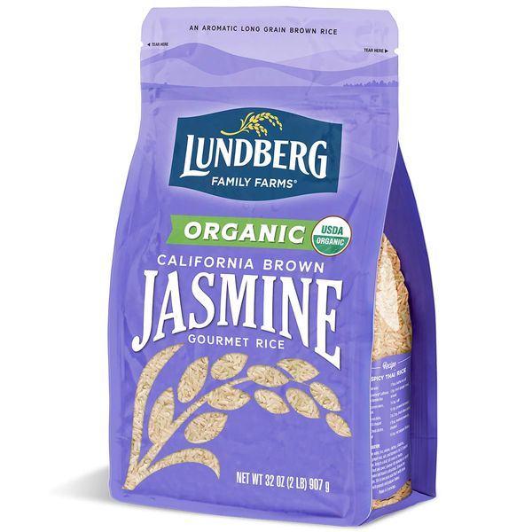 Lundberg Organic Jasmine Rice, Long Grain Brown Rice - Non-Sticky, Fluffy Aromatic Rice, Organically Grown in California, Pantry Staples, 32 Oz