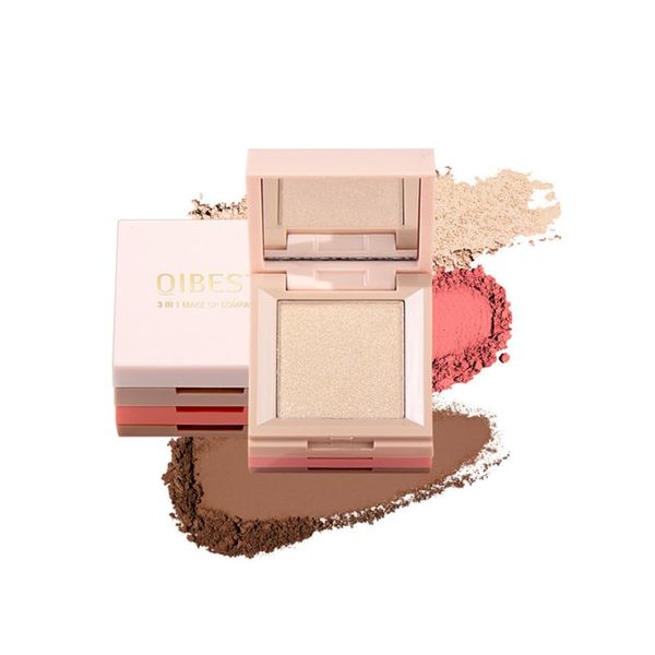 Contour and Highlight Blush Makeup Palette, Cream Bronzer, Silky Smooth Powder Blush, Shimmer Highlighter Makeup Powder, 3-in-1 Mixable Three-Piece Eyeshadow Palette with Mirror (01#)