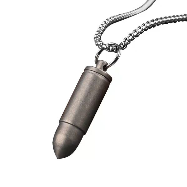 NHDT SF203 Titanium Bullet Necklace for Men ，Mini Pill Holder Necklace, 0.2oz Pill Case Ultra-Lightweight Waterproof Pendant necklace