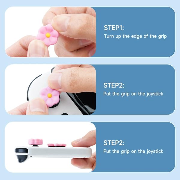 JEMDO Cute Flower Switch Thumb Grip Caps, Soft Silicone Keycap Set for Nintendo Switch/OLED/Lite, Pink