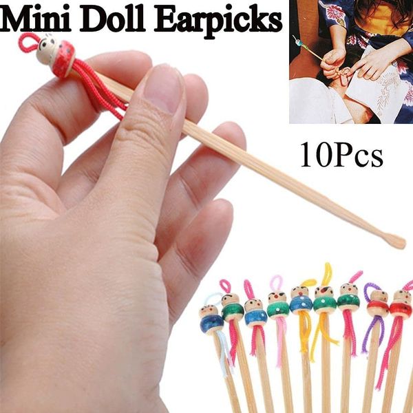 10 Pcs Bamboo Ear Cleaner Ear Picker with Cute Doll Decor, for Adult Children Ear Care, Ear Wax Remover Cleaning Tool