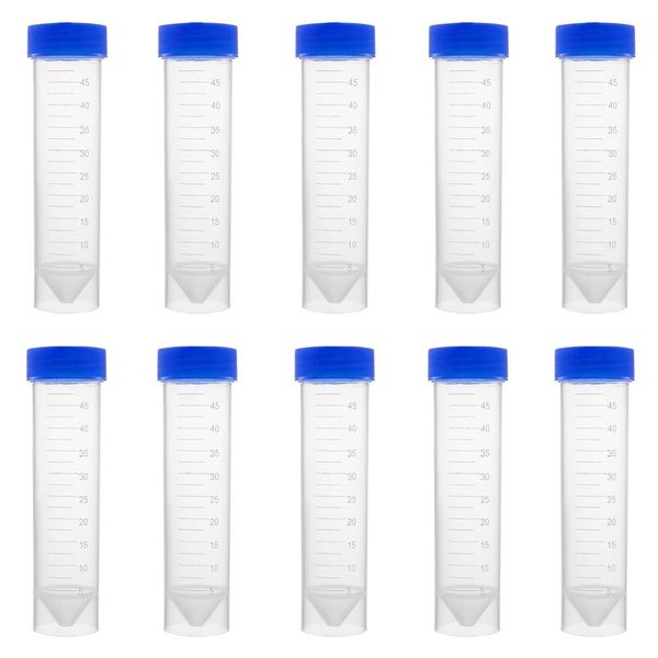 BTtime 10pcs Flat Bottom Test Tubes with Threaded Cap Graduated Plastic Centrifuge Tubes Low Temperature Resistant Leak Proof Lab Science Laboratory Testing (50ml)