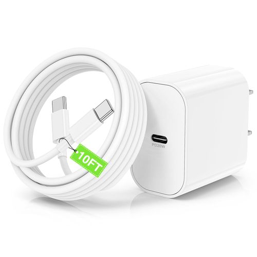 Wall Charger Block for Apple iPhone 16/16 Pro Max/15/15 Plus/15 Pro,Long USB C to C Cable Cord 10ft,20W Type C Fast Charging Plug Power Adapter Cube for iPad AirPods Max 2 (2024)/AirPods Pro 2nd Gen/4